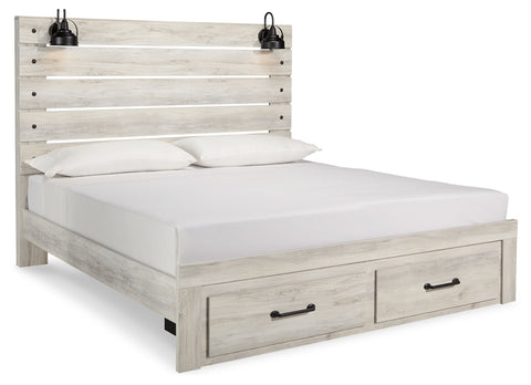Cambeck King Panel Bed with 2 Storage Drawers with Mirrored Dresser, Chest and 2 Nightstands
