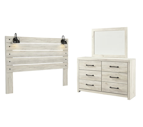 Cambeck King Panel Headboard Bed with Mirrored Dresser