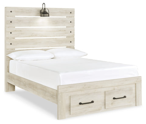 Cambeck Full Panel Bed with 2 Storage Drawers with Mirrored Dresser, Chest and 2 Nightstands