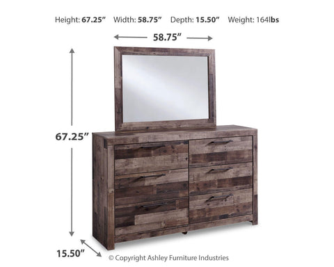 Derekson King Panel Bed with 2 Storage Drawers with Mirrored Dresser and Nightstand