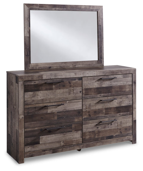 Derekson King Panel Headboard Bed with Mirrored Dresser