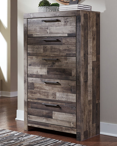 Derekson King Panel Headboard Bed with Mirrored Dresser, Chest and Nightstand