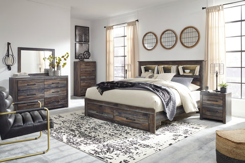 Drystan Queen Bookcase Bed with 2 Storage Drawers with Mirrored Dresser and 2 Nightstands