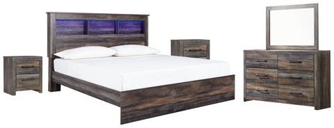 Drystan King Panel Bookcase Bed with Mirrored Dresser