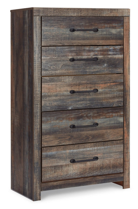 Drystan Queen Bookcase Bed with 2 Storage Drawers with Mirrored Dresser, Chest and Nightstand