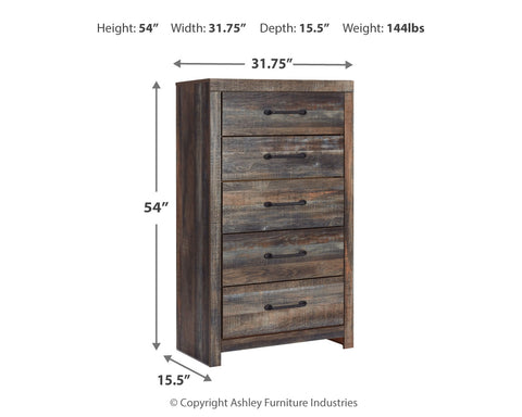 Drystan Queen Panel Headboard Bed with Mirrored Dresser, Chest and Nightstand