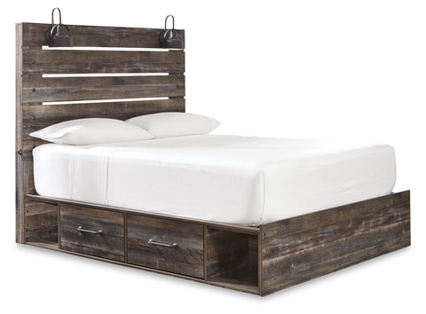 Drystan Queen Panel Bed with 2 Storage Drawers with Mirrored Dresser, Chest and Nightstand
