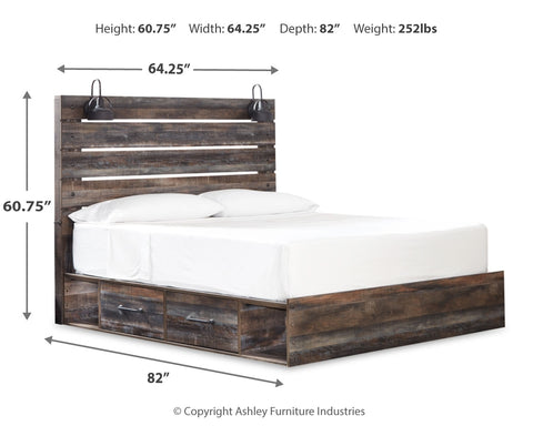Drystan King Panel Bed with 4 Storage Drawers with Mirrored Dresser, Chest and 2 Nightstands