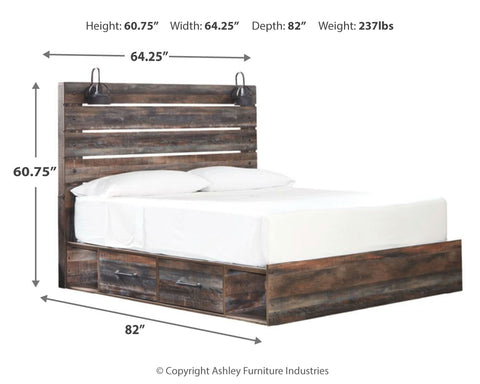 Drystan King Panel Bed with 4 Storage Drawers with Mirrored Dresser and 2 Nightstands