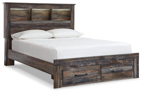 Drystan Queen Bookcase Bed with 2 Storage Drawers with Mirrored Dresser, Chest and Nightstand