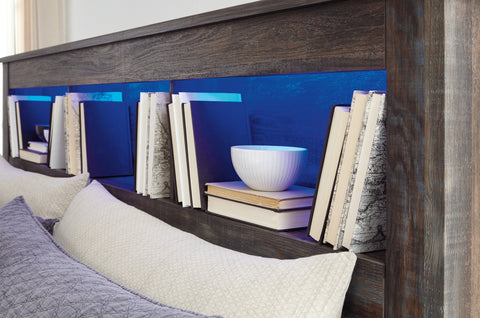 Drystan Queen/Full Bookcase Headboard Bed with Mirrored Dresser