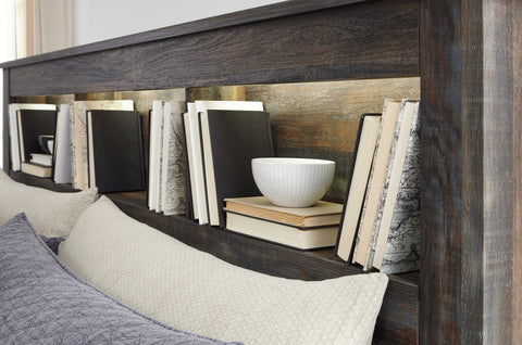Drystan Queen/Full Bookcase Headboard Bed with Mirrored Dresser and 2 Nightstands