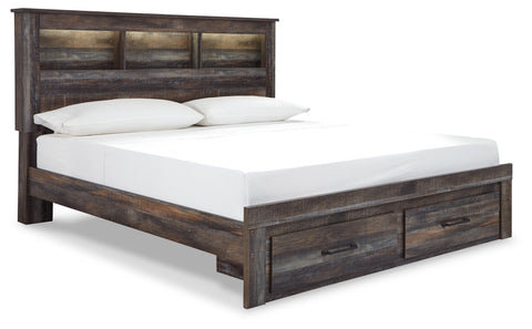 Drystan King Bookcase Bed with 2 Storage Drawers with Mirrored Dresser and 2 Nightstands