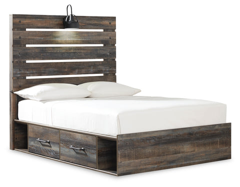Drystan Full Panel Bed with 2 Storage Drawers with Mirrored Dresser and 2 Nightstands