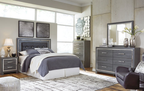 Lodanna Queen/Full Upholstered Panel Headboard Bed with Mirrored Dresser and Chest