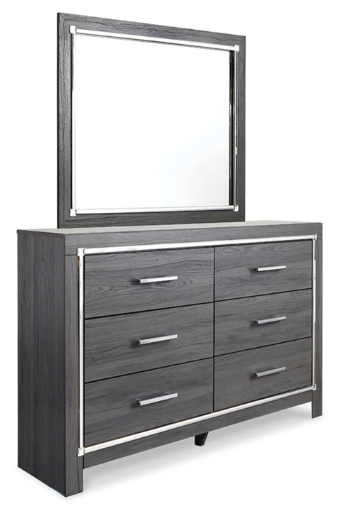 Lodanna Full Upholstered Panel Headboard Bed with Mirrored Dresser, Chest and 2 Nightstands
