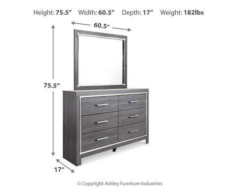 Lodanna King Panel Bed with 2 Storage Drawers with Mirrored Dresser and Nightstand