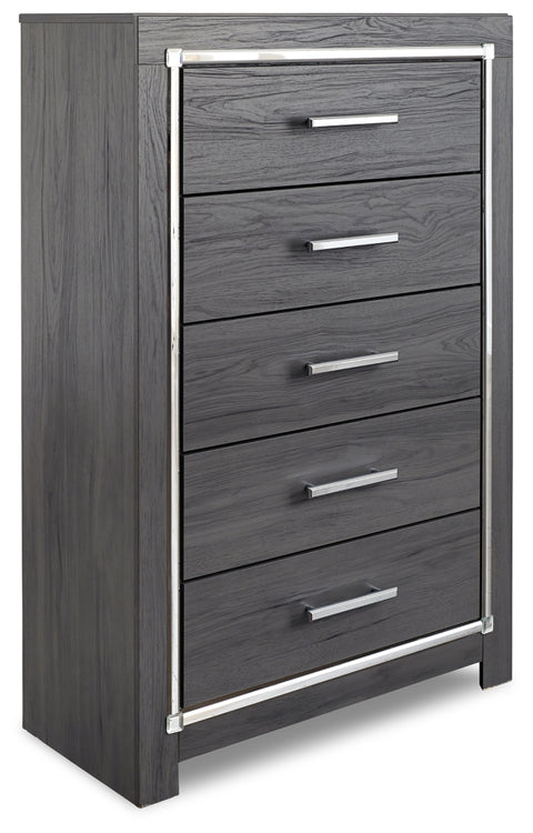 Lodanna Full Upholstered Panel Headboard Bed with Mirrored Dresser, Chest and 2 Nightstands