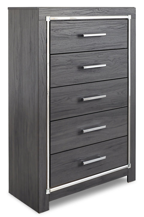 Lodanna Queen/Full Upholstered Panel Headboard Bed with Mirrored Dresser, Chest and Nightstand