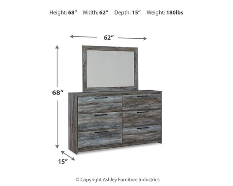Baystorm Queen Panel Bed with 2 Storage Drawers with Mirrored Dresser and Nightstand