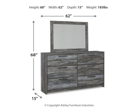 Baystorm Queen Panel Headboard with Mirrored Dresser, Chest and Nightstand