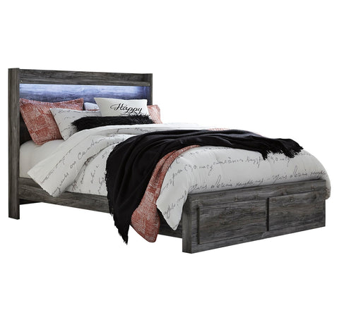 Baystorm Queen Panel Bed with 2 Storage Drawers with Mirrored Dresser and Nightstand