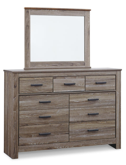 Zelen King/California King Panel Headboard Bed with Mirrored Dresser