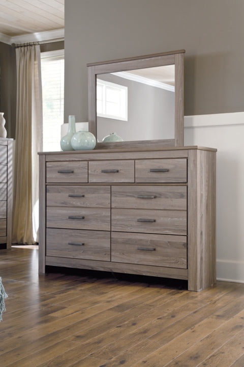 Zelen King/California King Panel Headboard Bed with Mirrored Dresser, Chest and Nightstand