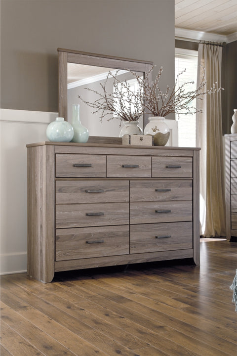 Zelen King/California King Panel Headboard Bed with Mirrored Dresser
