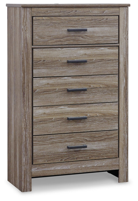 Zelen Queen/Full Panel Headboard Bed with Mirrored Dresser and Chest