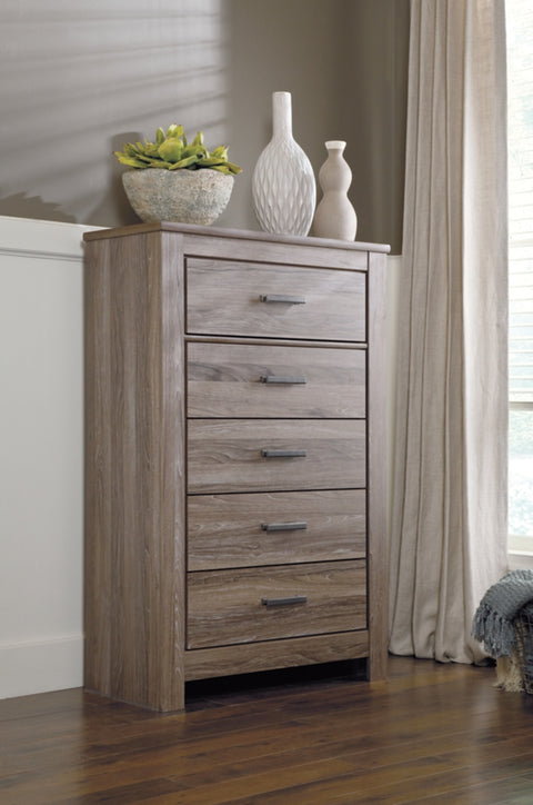 Zelen King/California King Panel Headboard Bed with Mirrored Dresser, Chest and Nightstand