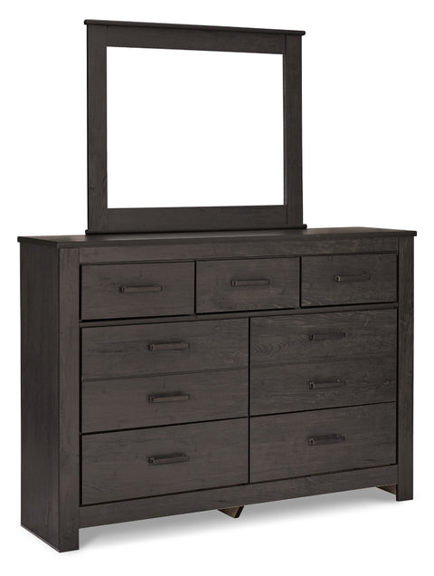 Brinxton King/California King Panel Headboard Bed with Mirrored Dresser and Chest