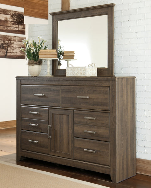 Juararo King/California King Panel Headboard Bed with Mirrored Dresser and Chest
