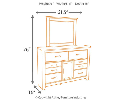 Juararo King Poster Bed with Mirrored Dresser and Nightstand
