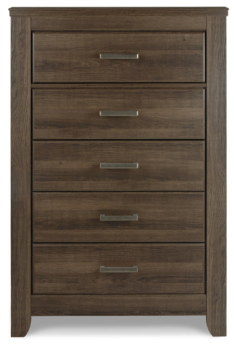 Juararo Queen Panel Headboard Bed with Mirrored Dresser, Chest and Nightstand