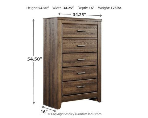 Juararo Queen Panel Headboard Bed with Mirrored Dresser, Chest and Nightstand