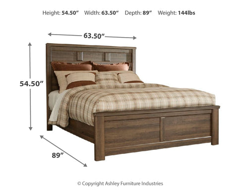 Juararo Queen Panel Headboard Bed with Mirrored Dresser and 2 Nightstands