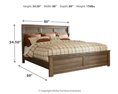 Juararo King/California King Panel Headboard Bed with Mirrored Dresser, Chest and Nightstand