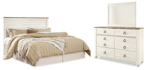 Willowton King/California King Panel Headboard Bed with Mirrored Dresser