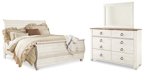 Willowton King Sleigh Bed with Mirrored Dresser