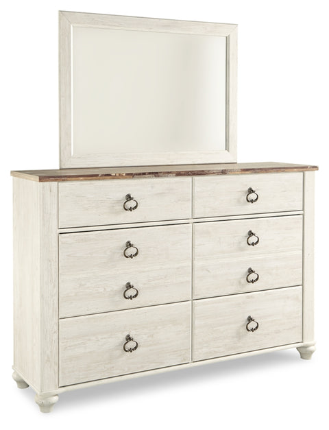 Willowton King/California King Panel Headboard Bed with Mirrored Dresser