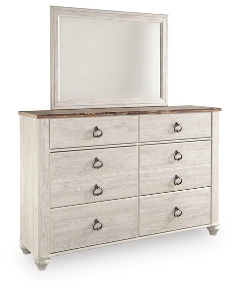 Willowton King Sleigh Bed with Mirrored Dresser and Nightstand