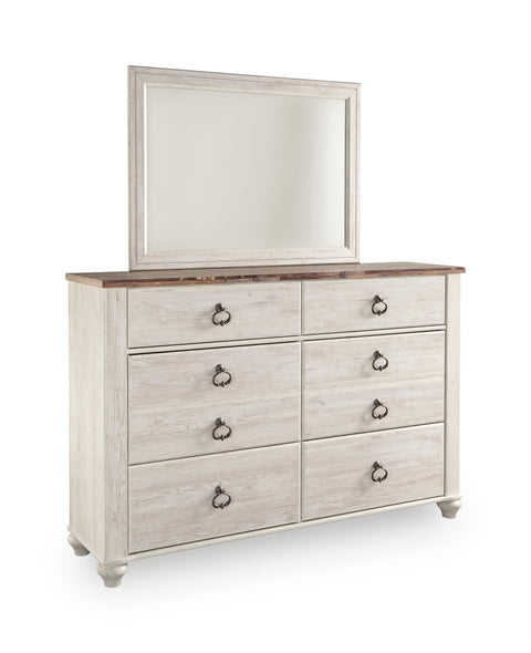Willowton Queen Sleigh Bed with Mirrored Dresser
