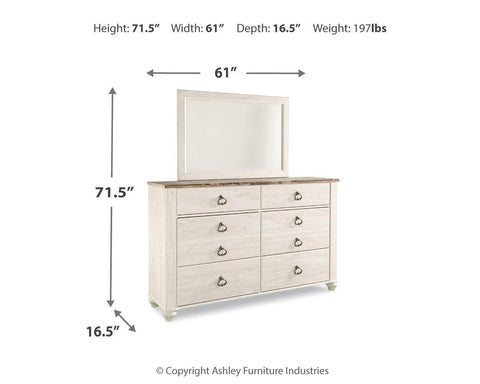 Willowton King Sleigh Bed with Mirrored Dresser and Nightstand