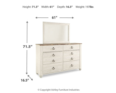 Willowton Queen Sleigh Bed with Mirrored Dresser and Nightstand