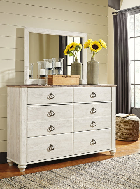 Willowton King Sleigh Bed with Mirrored Dresser, Chest and 2 Nightstands