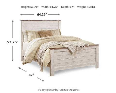 Willowton Queen Panel Bed with Mirrored Dresser and Chest
