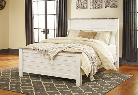 Willowton Queen Panel Bed with Mirrored Dresser and Chest