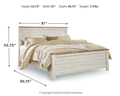 Willowton California King Panel Bed with Mirrored Dresser and 2 Nightstands