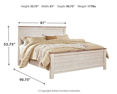 Willowton King Panel Bed with Mirrored Dresser, Chest and 2 Nightstands